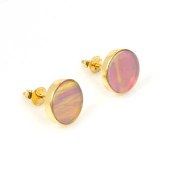 New Arrival Handmade 925 Sterling Silver 18K Gold Filled Stud Earring Girls Synthetic Multi-Color Opal Flat Gemstone Fine Stud