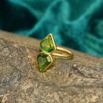 Top Quality Solid 925 Sterling Silver Peridot Hydro 10x14mm Fancy Cut Bezel Setting 18k Gold Plated Ring for Women Fine Jewelry