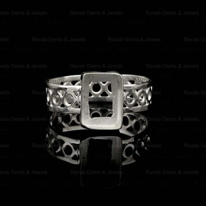 High Quality 925 Sterling Silver 8x10mm Rectangle Pre Notched Semi Mount Blank Bezel Setting Ring Stone Ashes Resin Jewelry