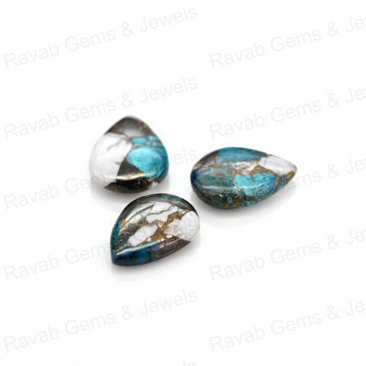 Top Rare 16x22mm White Buffalo Kingman Turquoise Pear Shape Cabochon Gemstone Hand Polish Loose Stone for Making Fine Jewelry
