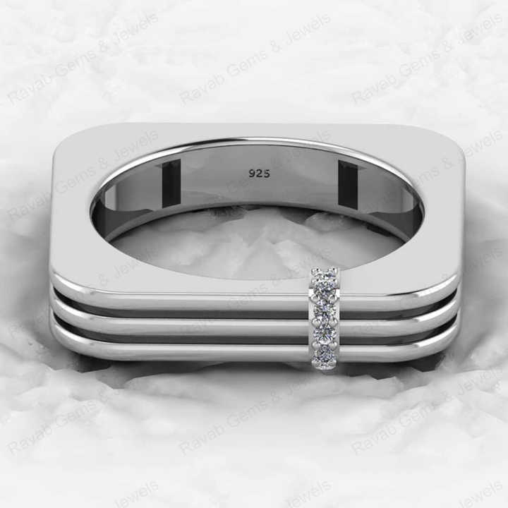 Best Selling Solid 925 Silver 18K Gold Vermeil Eternity Band Men's Chunky Ring Square Striped Design Personalized Fine Jewelry