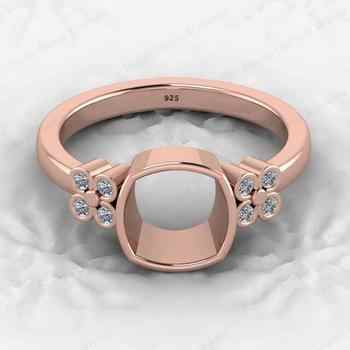 High Quality 925 Sterling Silver 8x8mm Cushion CZ Semi Mount Blank Bezel Setting Ring Good Fine Gemstone Jewelry Component