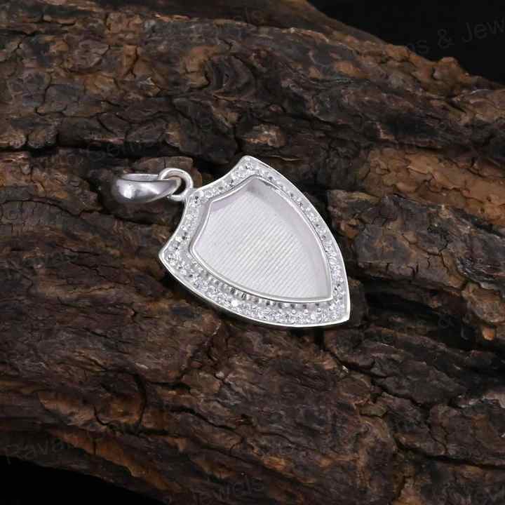 High Quality 925 Silver 12x9mm Shield Surrounded With Zircon Blank Bezel Charm Pendant Setting Resin Ashes Keepsake Jewelry
