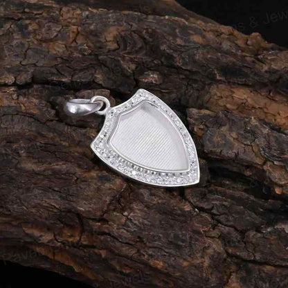 High Quality 925 Silver 12x9mm Shield Surrounded With Zircon Blank Bezel Charm Pendant Setting Resin Ashes Keepsake Jewelry