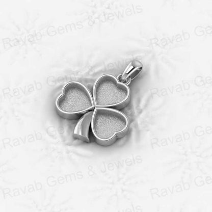 Genuine 925 Sterling Silver 28mm Heart Leaf Design Semi Mounting Blank Charm Pendant Setting for Keepsake & Breastmilk Jewelry