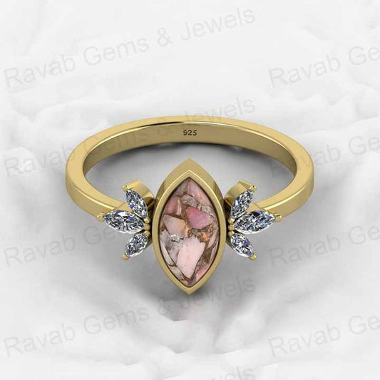 Top Selling Marquise Designer Ring Genuine 925 Silver Pink Copper Turquoise Gemstone Bezel Setting Fine Jewelry Trusted