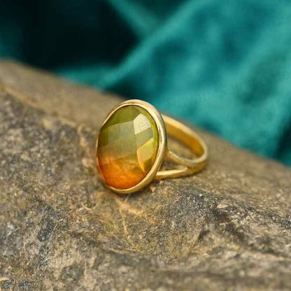 Christmas 925 Sterling Silver Bio Color Tourmaline Ring for Women 10x14mm Oval Shape Bezel Setting 18k Gold Rhodium New Design