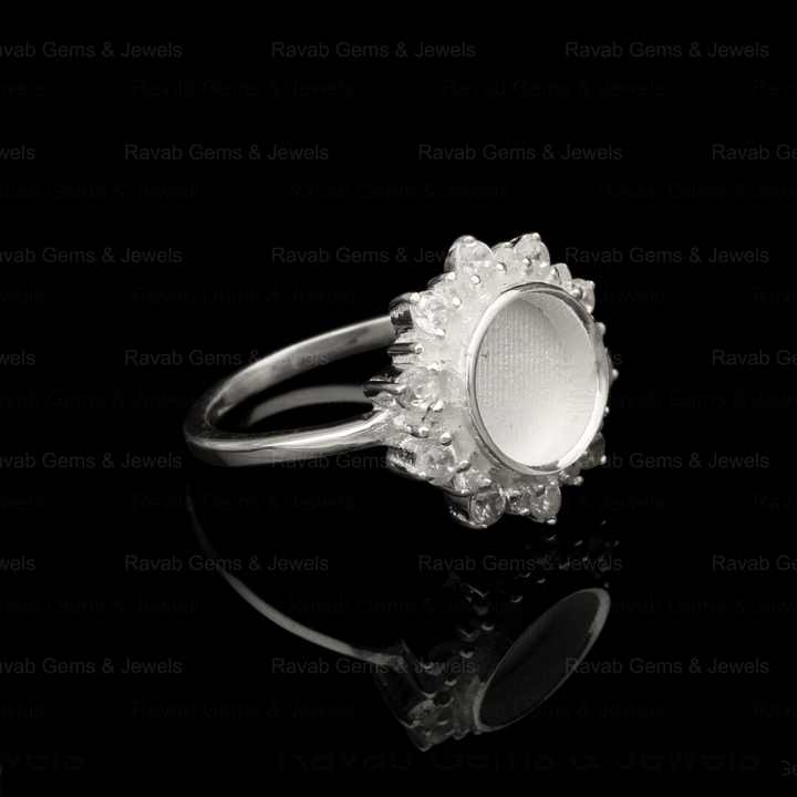 Top Quality Solid Real 925 Silver 8mm Round With CZ Diamond Semi Mount Blank Bezel Ring Setting for Keepsake Breast Milk Jewelry