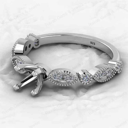 High Quality 925 Sterling Silver Half Eternity Semi Mount Blank Prong Setting Ring Without Gemstone Designer Custom Jewelry