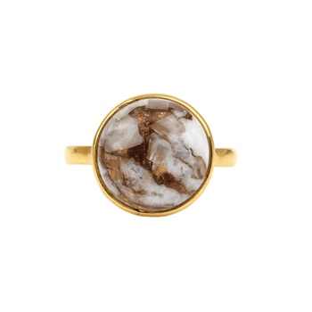 Suberb 12mm Natural White Calcite Wedding Ring for Women High-Polished Gold Plated Sterling Silver Latest Design for Parties