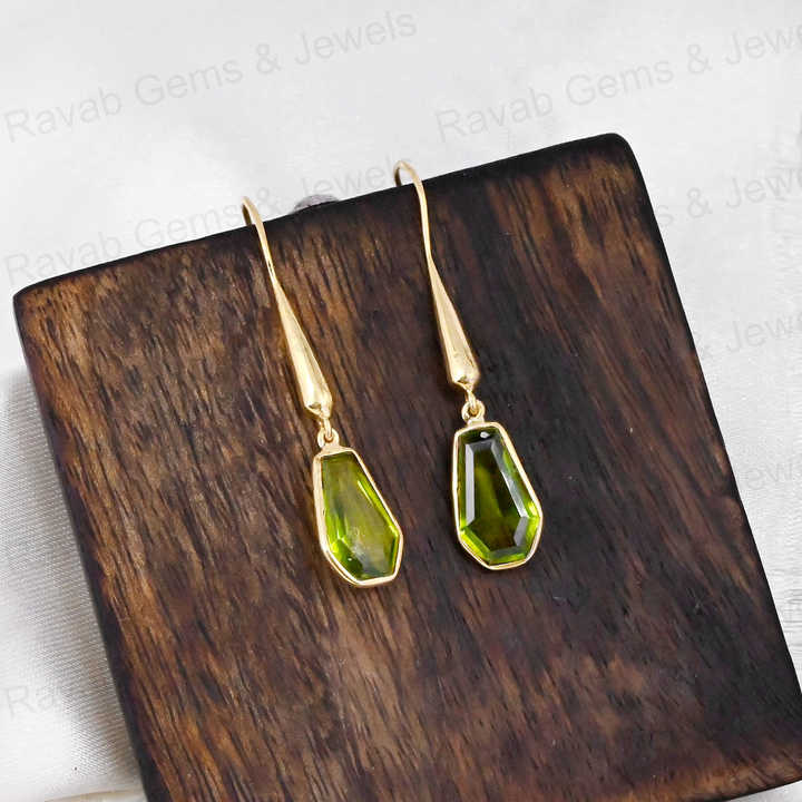 Handmade 925 Silver 18k Gold 10x17mm Peridot Hydro Quartz Coffin Shape Teardrop Leaf Minimalist Earring Fine Jewelry For Women