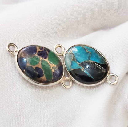 Green Copper Turquoise 12x16mm Oval Bezel Setting Solid 925 Sterling Silver Charm Connector Making For Necklace Fine Jewelry