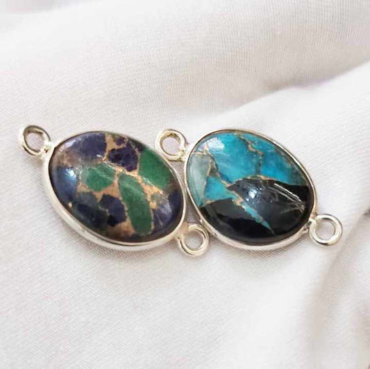Green Copper Turquoise 12x16mm Oval Bezel Setting Solid 925 Sterling Silver Charm Connector Making For Necklace Fine Jewelry