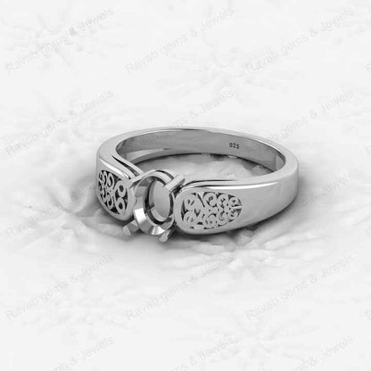 Genuine 925 Sterling Silver 7x5mm Oval Semi Mount Blank Prong Setting Filigree Pre-Notched Ring Good for Gemstone Fine Jewelry