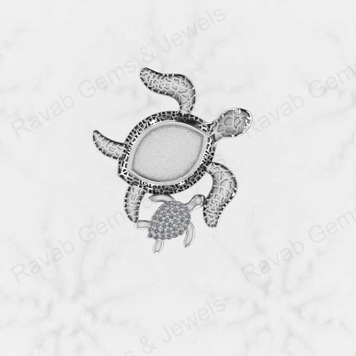 Genuine 925 Silver Mom & Baby Tortoises Marquise Semi Mount CZ Charm Pendant Setting for Ashes & Resin Work Breastmilk Jewelry