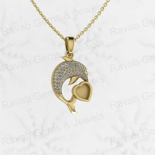 925 Sterling Silver 29x21mm Dolphin Fish Heart Charm Semi Mount Blank Pendant Resin Ashes Necklace Work Jewelry Charms Necklace