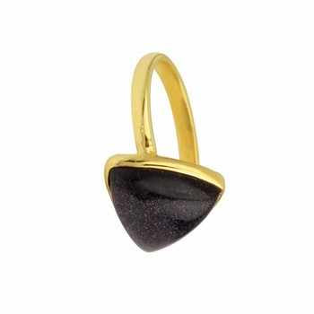 Solid 925 Sterling Silver 18K Gold Plated Handmade Fine Rings Daily Wear Sandstone Japer 12mm Trillion Bezel Setting Natural