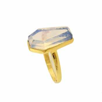 Top Quality 925 Sterling Silver Coffin-Shaped Ring Handmade Opalite Gemstone 18K Gold Plated Fine Jewelry From Indian Supplier