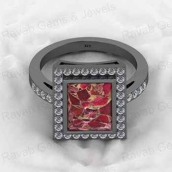 2024 New Arrival Solid 925 Sterling Silver 8x10mm Ruby Copper Turquoise Rectangle Unisex CZ Ring July Birthstone Gifted Jewelry