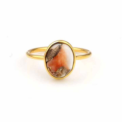 Best Selling 925 Silver Vermeil Eternity Fine Navajo Jewelry 10x14mm Oval Mohave Spiny Oyster Copper Turquoise Ring for Women