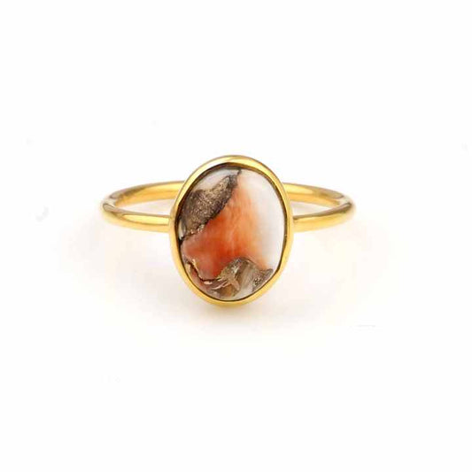 Best Selling 925 Silver Vermeil Eternity Fine Navajo Jewelry 10x14mm Oval Mohave Spiny Oyster Copper Turquoise Ring for Women