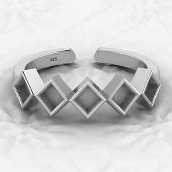 Genuine 925 Sterling Silver 4mm Rhombus Semi Mount Setting Adjustable Ring Resin Ashes Work Good Breastmilk Jewelry Keepsakes