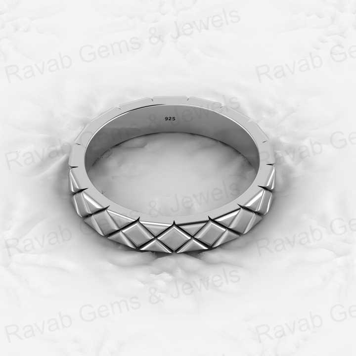 Best Selling Solid 925 Sterling Silver Gold Vermeil 4mm Band Rhombus Square Pattern Eternity Women Ring Customized Fine Jewelry