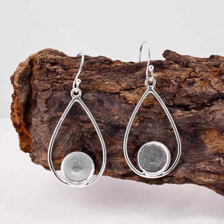 Handmade 925 Silver 10mm Round Cup Blank Bezel Collet Charm Earrings Gemstone Cabochon Setting Ashes & Resin Breast Milk Jewelry