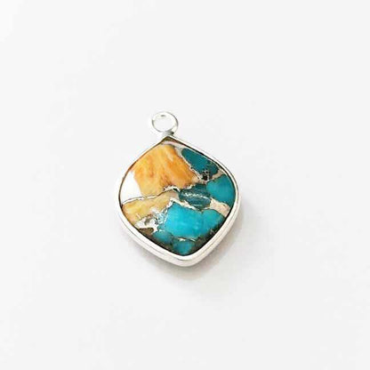 Superb Mohave Spiny Oyster Copper Turquoise 12x16mm Bezel Setting Marquise Cabochon Solid 925 Sterling Silver Charm Pendant