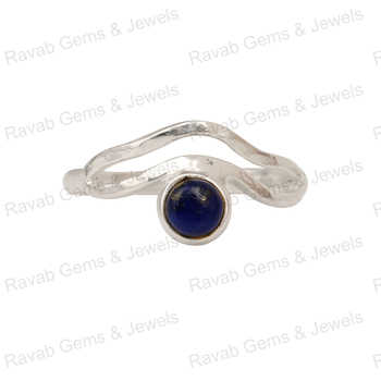 Top Quality Attractive Designer Women's Ring 8mm Natural Lapis Lazuli Gemstone Solid 925 Sterling Silver 925 Sterling Fine
