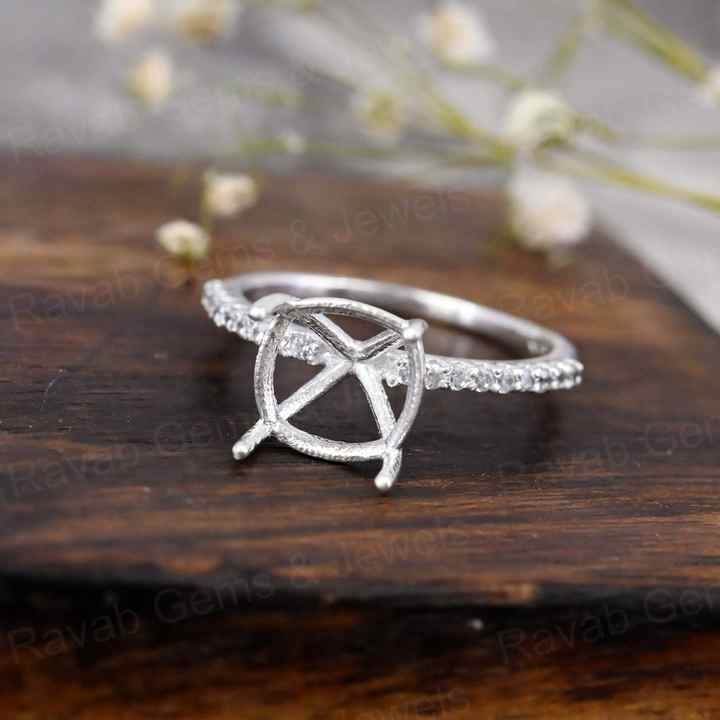 Handmade 925 Silver 18k Gold 10mm Cushion Eternity Band Prong Blank Gemstone Ring With CZ Setting Keepsake Breastmilk Jewelry