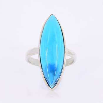 Top Selling 925 Sterling Silver Fine Ring for Women Handmade Blue Topaz Hydro Quartz 10x30mm Marquise Bezel Setting Jewelry