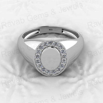 Genuine 18k Gold Plated 925 Sterling Solid Silver 8x12mm Oval Shape Pave CZ Diamond Signet Ring for Men Personalized Jewelry