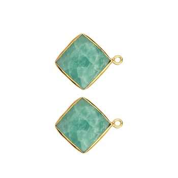 Best Quality Solid 925 Sterling Silver Natural Amazonite Square Shape Checker Cut Bezel Setting Connector Making for Jewelry