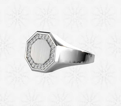 Mother's Day Sale Solid 925 Sterling Silver Hexagon Shape Engraving CZ Signet Ring for Women & Men Fine Handmade Unique Gifts