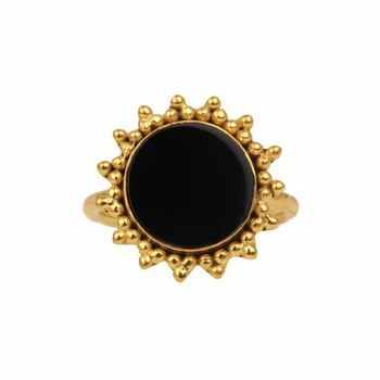 Top Selling 12mm Natural Black Onyx Gemstone Baho Ring Handmade 18K Gold Plated Solid 925 Fine Women's Trendy Unisex Parties
