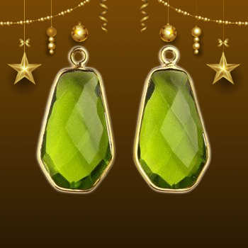 Best Quality Solid 925 Sterling Silver 18k Gold Filled Peridot Quartz Hydro 12x20mm Checker Cut Loop Charm Connector Pendant