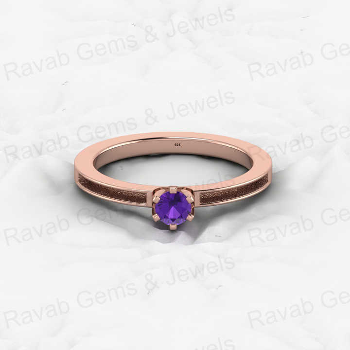 925 Solid Sterling Silver 4mm Amethyst Round Semi Mount Blank Setting Band Ring for Breastmilk & Keepsake Resin Ceramic Jewelry
