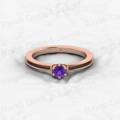 925 Solid Sterling Silver 4mm Amethyst Round Semi Mount Blank Setting Band Ring for Breastmilk & Keepsake Resin Ceramic Jewelry