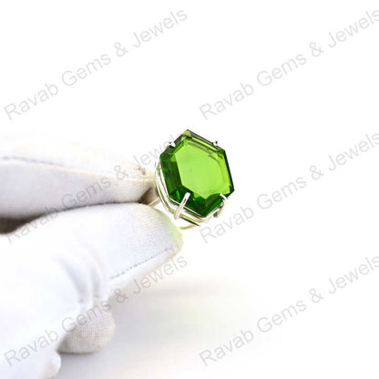 New Arrival Top Quality Solid 925 Sterling Silver Green Peridot Quartz Hexagon Cut Shape Ring for Women Fine Handmade Jewelry