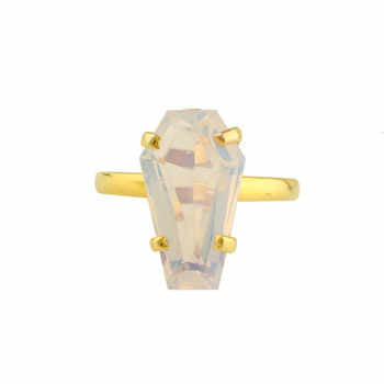 Best Selling Dainty Minimalist Sterling Silver Coffin Rings Rainbow Opalite Hydro Quartz Gemstone Prong Setting Women's Fine