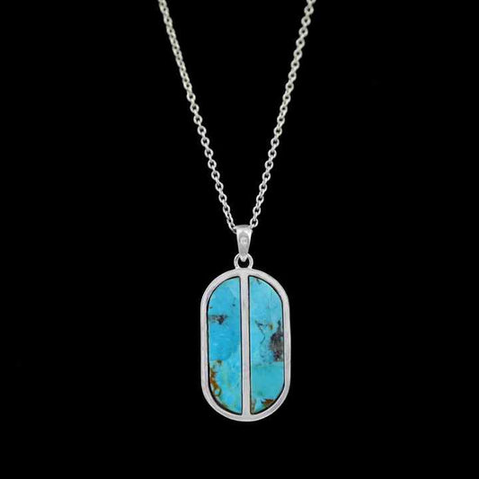 Handmade Solid 925 Silver 16x27mm Arizona Turquoise Gemstone Bezel Rectangle Bar Pendant Vintage Navajo Fine Jewelry For Men's