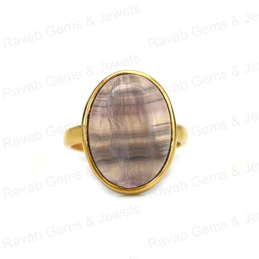 Top Quality Solid 925 Sterling Silver Natural Fluorite Smooth Cabochon 10x14mm Bezel Setting 18k Gold Filled Ring for Women