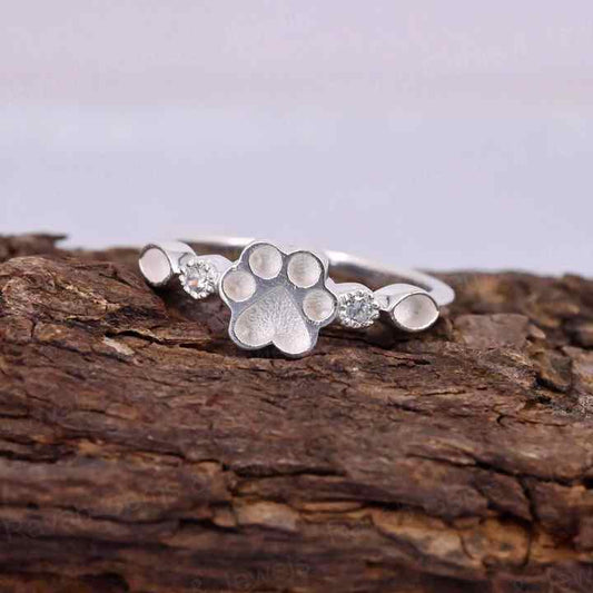 High Quality 925 Silver 8mm Dog Paw Half Eternity Marquise With CZ Empty Blank Setting Ring Breastmilk DIY Memorial Pet Jewelry