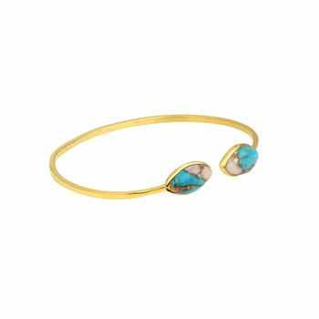 Best Quality Solid 925 Sterling Silver 18k Gold Plated Pink Copper Turquoise Marquise Adjustable Cuff Bangle Fine Jewelry
