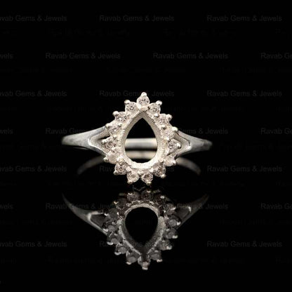 Top Quality Wholesale 925 Solid Silver 6x8mm Pear With Zircon Semi Mount Blank Prong Setting Ring Keepsake Breastmilk Jewelry