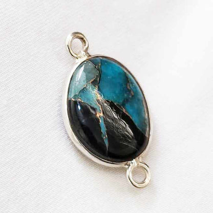 Green Copper Turquoise 12x16mm Oval Bezel Setting Solid 925 Sterling Silver Charm Connector Making For Necklace Fine Jewelry