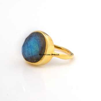 Beat Selling Vintage 925 Sterling Silver Handmade Ring New Design 18K Gold Plated Blue Flash Labradorite Stone Bezel for Women