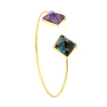 Natural Gemstone Blue Black Purple Copper Turquoise Sterling Silver Gold Plated Cuff Bangle for Men and Women