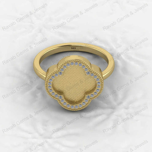 Fine Quality 925 Silver Clover Design Semi Mount Blank Setting Ring for Gemstone Ashes & Resin Findings & Wedding Wear Jewelry